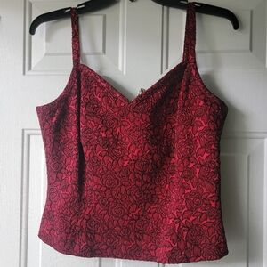 Elegant Red Floral Women's Top And Skirt